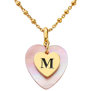 Pink Pearl Heart Initial Necklace