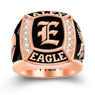 Men's 14K Rose Gold Plated Initial Traditional CZ Square Birthstone Class Ring