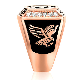 Men's 14K Rose Gold Plated Initial Traditional CZ Square Birthstone Class Ring