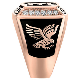 Men's 14K Rose Gold Plated Initial Traditional CZ Square Birthstone Class Ring