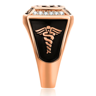 Women's 14K Rose Gold Plated Initial Traditional CZ Square Birthstone Class Ring