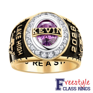Men's 14K Gold Plated Traditional CZ Oval Stone Personalized Top Class Ring