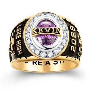 Men's 14K Gold Plated Traditional CZ Oval Stone Personalized Top Class Ring