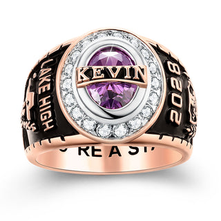 Men's 14K Rose Gold Plated Traditional CZ Oval Stone Personalized Top Class Ring