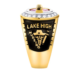 Women's 14K Gold Plated Traditional CZ Oval Stone Personalized Top Class Ring