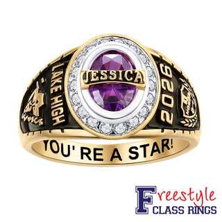 Women's 14K Gold Plated Traditional CZ Oval Stone Personalized Top Class Ring