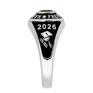 Ladies' Silver Plated Traditional Round Birthstone Class Ring