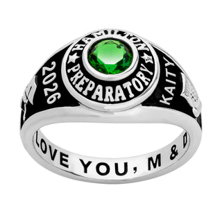 Ladies' Silver Plated Traditional Round Birthstone Class Ring