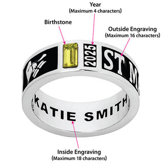 Ladies' Silver Plated Decorated Band Class Ring