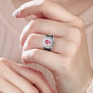 Ladies' Silver Plated CZ Encrusted Traditional Personalized Class Ring