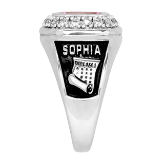 Ladies' Silver Plated CZ Encrusted Traditional Personalized Class Ring