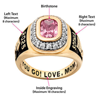 Ladies' Silver Plated CZ Encrusted Traditional Personalized Class Ring