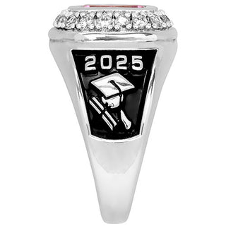 Ladies' Silver Plated CZ Encrusted Traditional Personalized Class Ring