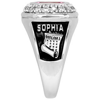 Ladies' Silver Plated CZ Encrusted Traditional Personalized Class Ring