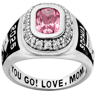 Ladies' Silver Plated CZ Encrusted Traditional Personalized Class Ring