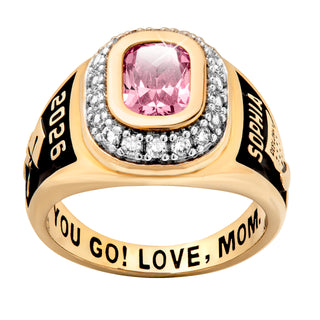 Ladies' 14K Gold Plated CZ Encrusted Traditional Personalized Class Ring
