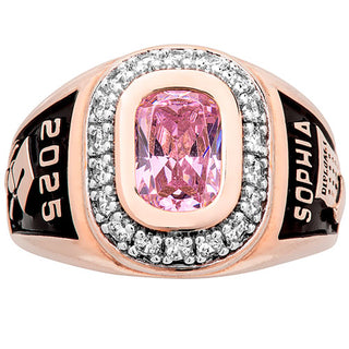 Ladies' 14K Rose Gold Plated CZ Encrusted Traditional Personalized Class Ring
