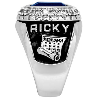 Men's Silver Plated CZ Encrusted Traditional Personalized Class Ring