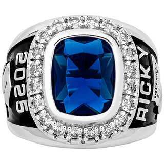 Men's Silver Plated CZ Encrusted Traditional Personalized Class Ring