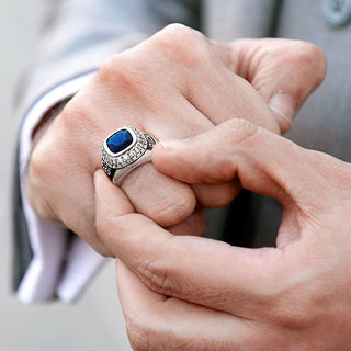 Men's Silver Plated CZ Encrusted Traditional Personalized Class Ring