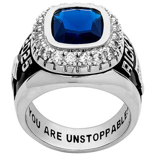 Men's Silver Plated CZ Encrusted Traditional Personalized Class Ring