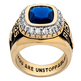 Men's 14K Gold Plated CZ Encrusted Traditional Personalized Class Ring