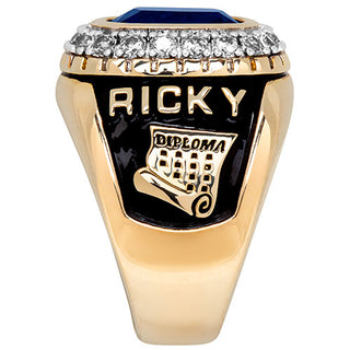 Men's 14K Gold Plated CZ Encrusted Traditional Personalized Class Ring