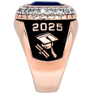 Men's 14K Rose Gold Plated CZ Encrusted Traditional Personalized Class Ring