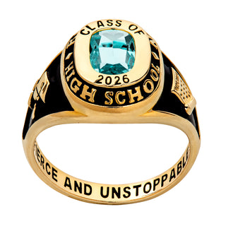 Ladies' 14K Gold Plated Traditional Cushion Birthstone Class Ring