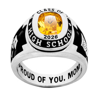 Men's Platinum Plated Traditional Cushion Birthstone Class Ring