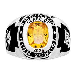 Men's Platinum Plated Traditional Cushion Birthstone Class Ring