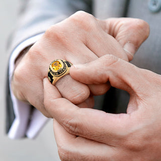 Men's 14K Gold Plated Traditional Cushion Birthstone Class Ring