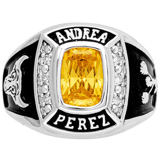 Ladies' Sterling Silver Traditional Birthstone and Diamond Accent Class Ring