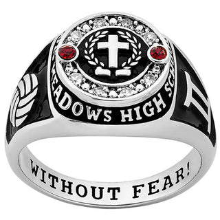 Ladies' Sterling Silver Top Graphic Traditional Birthstone Diamond Accent  Class Ring