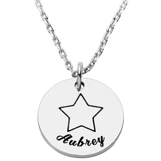 Petite Engraved Name and Star Disc Necklace