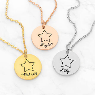 Petite Engraved Name and Star Disc Necklace