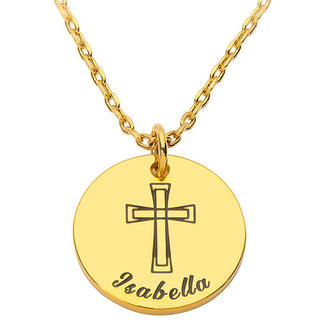 Petite Engraved Name and Cross Disc Necklace