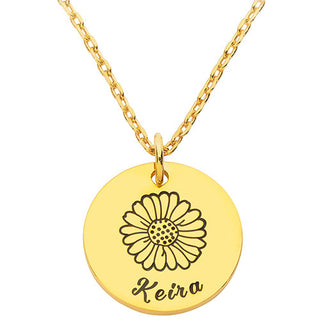 Petite Engraved Name and Daisy Disc Necklace