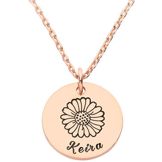 Petite Engraved Name and Daisy Disc Necklace