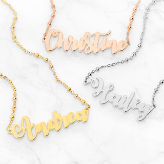 Whimsical Script Name on Beaded Chain Necklace