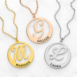 Initial and Engraved Name Tapered Disc Necklace