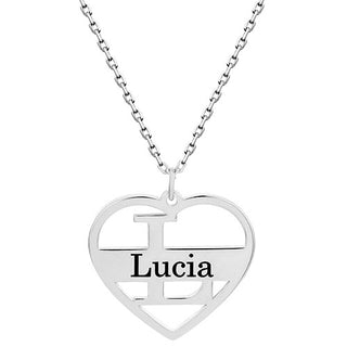 Cutout Initial with Engraved Name Heart Necklace