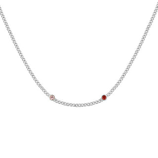 Silver Plated Curb Chain with Birthstone Stations Necklace -  2 stones