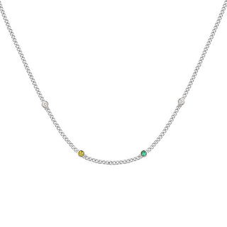 Silver Plated Curb Chain with Birthstone Stations Necklace -  2 stones