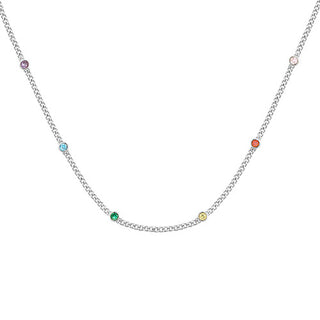 Silver Plated Curb Chain with Birthstone Stations Necklace -  2 stones