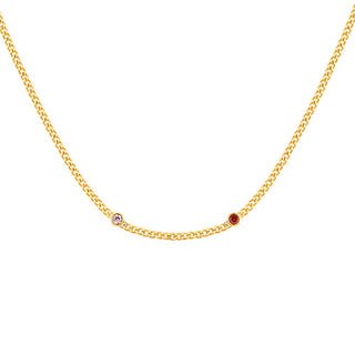 14K Gold Plated Curb Chain with Birthstone Stations Necklace -  2 stones