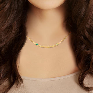 14K Gold Plated Curb Chain with Birthstone Stations Necklace -  2 stones