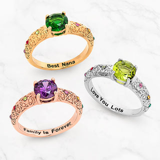 Silver Plated Fine Filigree Family Birthstone Ring