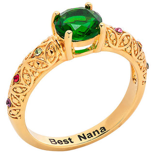 14K Gold Plated Fine Filigree Family Birthstone Ring