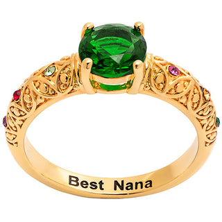 14K Gold Plated Fine Filigree Family Birthstone Ring